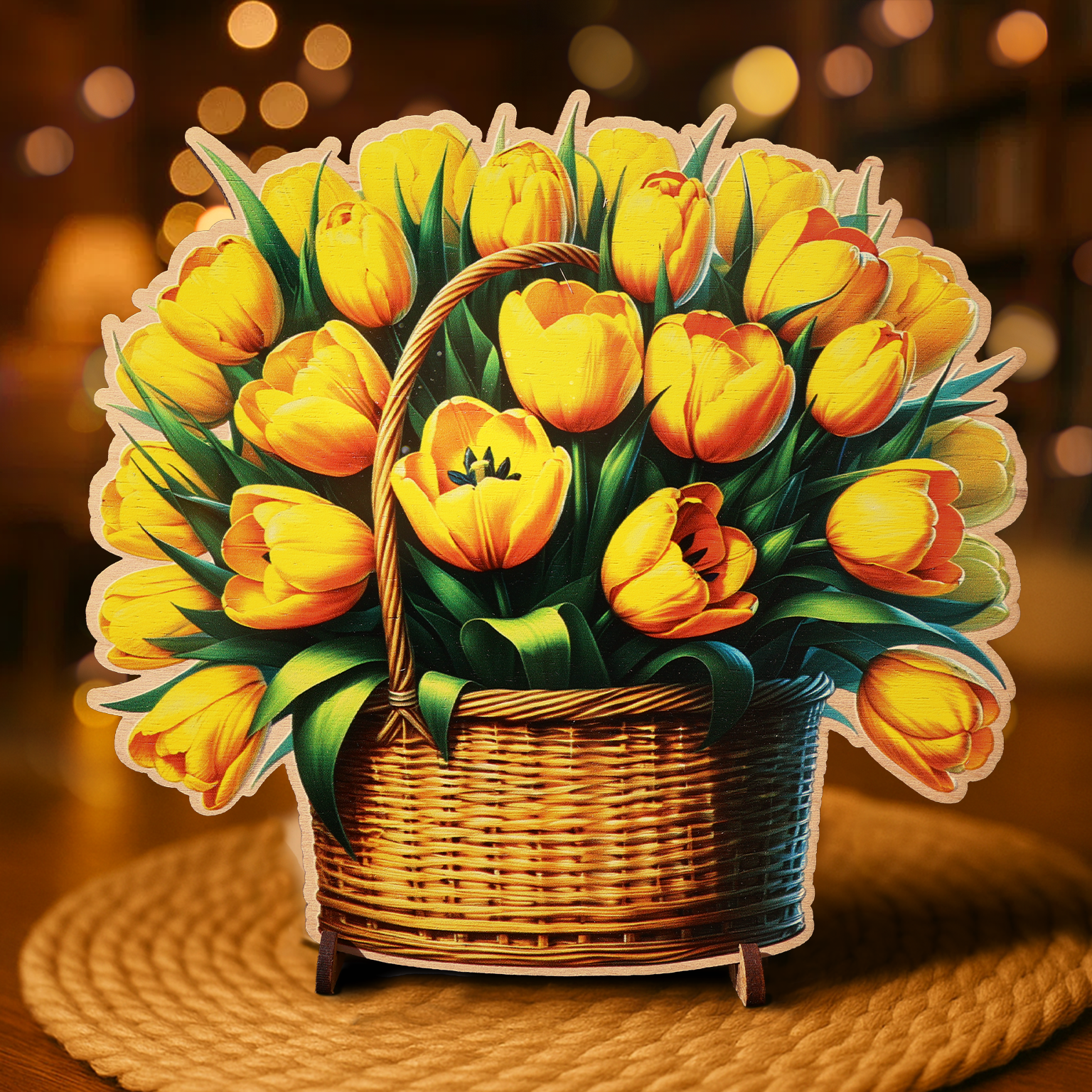 Кошница с Медени Лалета от дърво с пожелание отзад