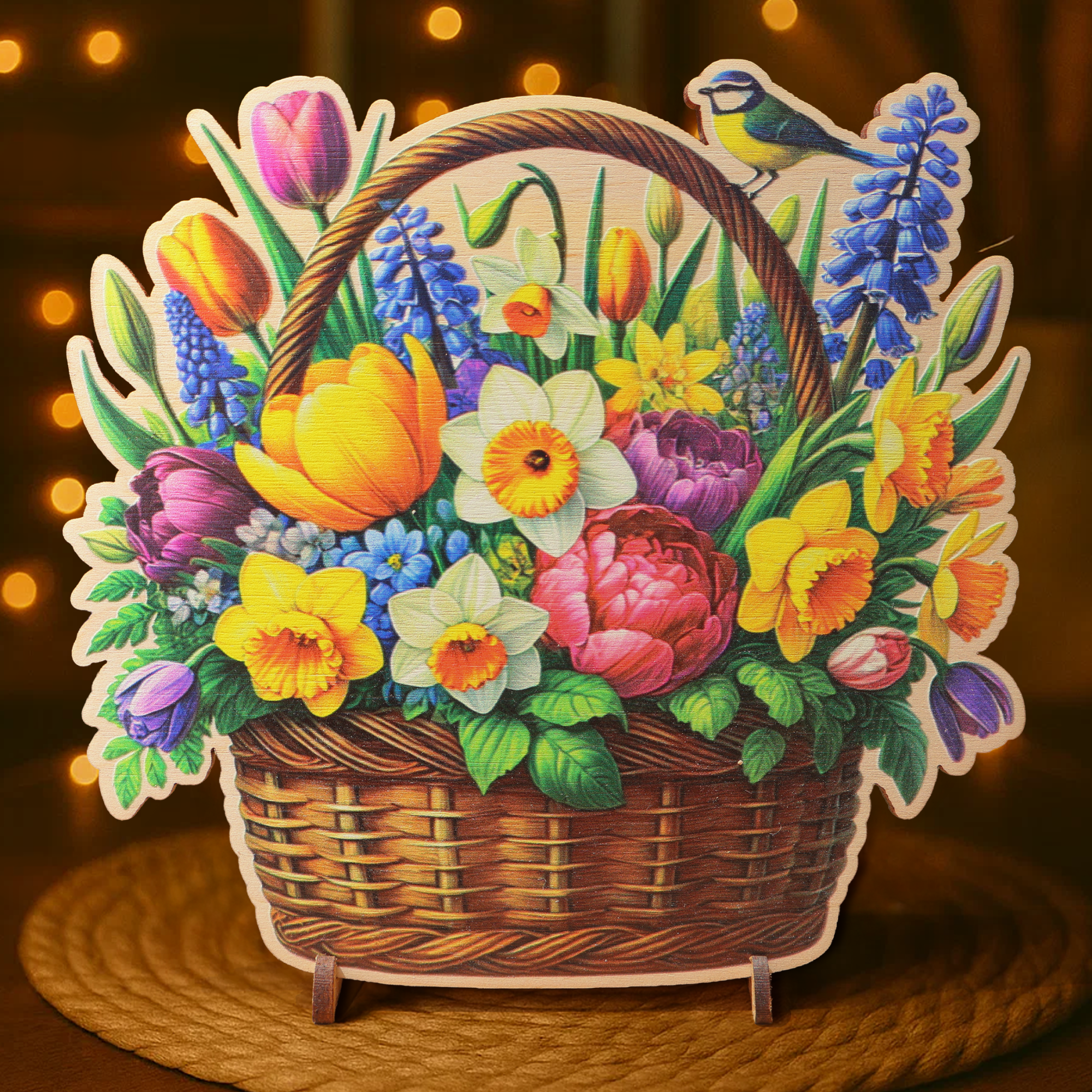 Пролет в кошница – гравирана дървена картичка